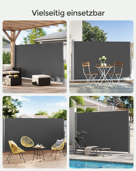 Rootz Side Awning Privacy Screen - Balcony Shade - Terrace Wind Protection - Easy Assembly - Aluminum Frame - Polyester Fabric - 160cm x 300cm x 200cm