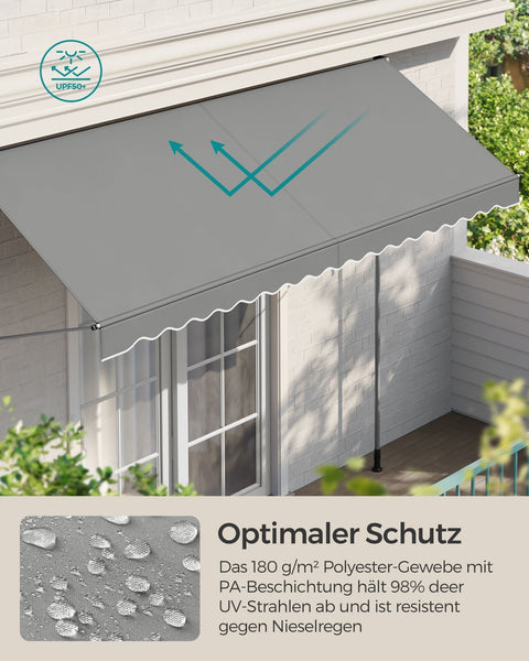 Rootz Clamp Awning with Hand Crank - Sunshade Canopy - Retractable Outdoor Awning - Aluminum Alloy - 350cm x 120cm - Gray