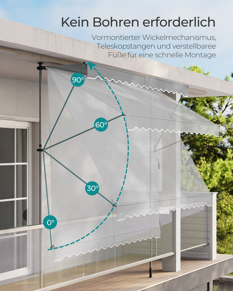 Rootz Clamp Awning with Hand Crank - Sunshade Canopy - Retractable Outdoor Awning - Aluminum Alloy - 350cm x 120cm - Gray