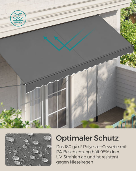 Rootz Crank Clamp Awning - Retractable Canopy - Outdoor Sunshade - Aluminum Construction - 350cm x 120cm - Anthracite