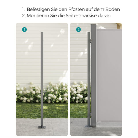Rootz Gray Metal Side Awning Post - Outdoor Canopy Pole - Sunshade Stand - Powder-coated - Lightweight - Easy to Assemble - 11.5cm x 11.5cm x 152cm