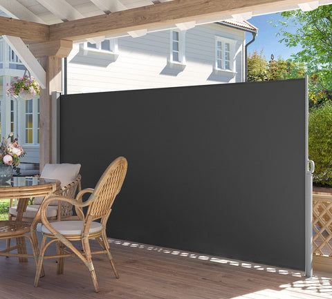 Rootz Extendable Side Awning 160 x 450 cm - Balcony Shade - Retractable Canopy - Steel Pole - Weatherproof Polyester - 160cm x 450cm