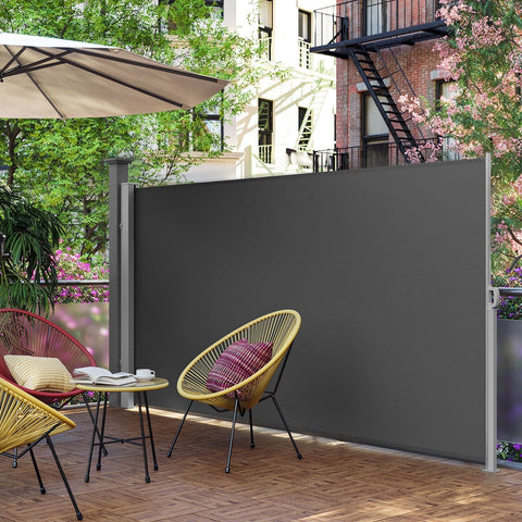 Rootz Extendable Side Awning 160 x 450 cm - Balcony Shade - Retractable Canopy - Steel Pole - Weatherproof Polyester - 160cm x 450cm