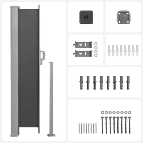Rootz Extendable Side Awning 160 x 450 cm - Balcony Shade - Retractable Canopy - Steel Pole - Weatherproof Polyester - 160cm x 450cm