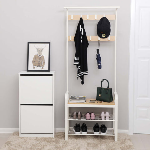 Rootz Modern Wardrobe with Iron Pulls - Industrial Style Coat Rack - Entryway Furniture - Chipboard and Iron - 72cm x 33.7cm x 183cm