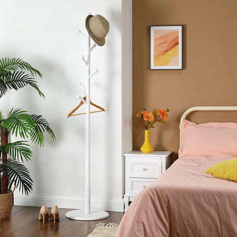 Rootz Coat Stand - Wardrobe - Free-Standing Clothes Rack - Rubberwood - Stable Base - Easy Assembly - 38cm x 175cm - White