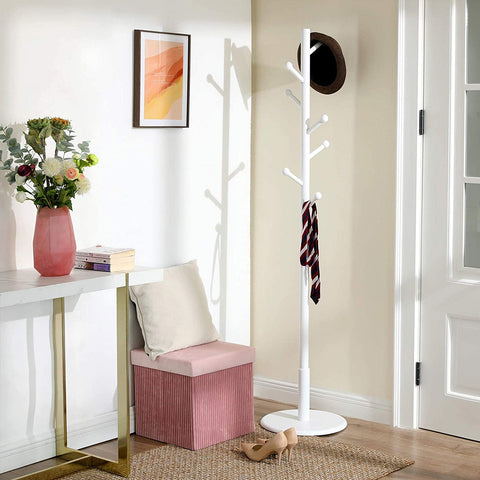 Rootz Coat Stand - Wardrobe - Free-Standing Clothes Rack - Rubberwood - Stable Base - Easy Assembly - 38cm x 175cm - White