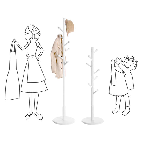 Rootz Coat Stand - Wardrobe - Free-Standing Clothes Rack - Rubberwood - Stable Base - Easy Assembly - 38cm x 175cm - White