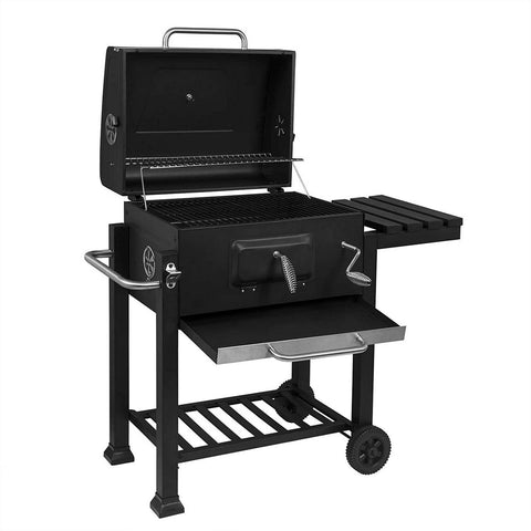 Rootz Charcoal Grill with Lid - Barbecue Grill - Portable BBQ - Adjustable Heat Control - Built-in Temperature Gauge - Easy Mobility - 113cm x 45.5cm x 100cm