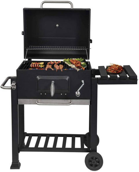 Rootz Charcoal Grill with Lid - Barbecue Grill - Portable BBQ - Adjustable Heat Control - Built-in Temperature Gauge - Easy Mobility - 113cm x 45.5cm x 100cm