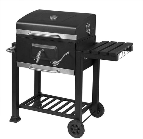 Rootz Charcoal Grill with Lid - Barbecue Grill - Portable BBQ - Adjustable Heat Control - Built-in Temperature Gauge - Easy Mobility - 113cm x 45.5cm x 100cm