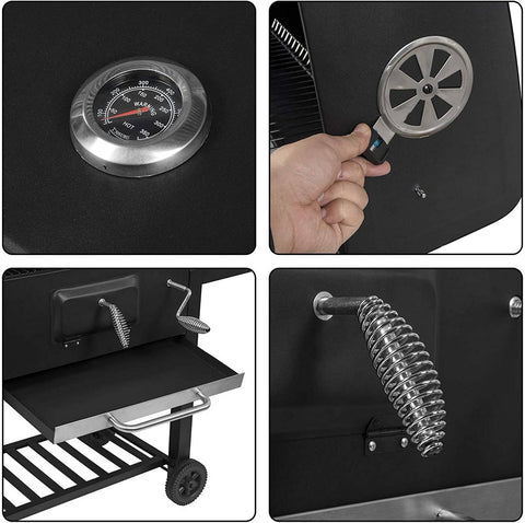 Rootz Charcoal Grill with Lid - Barbecue Grill - Portable BBQ - Adjustable Heat Control - Built-in Temperature Gauge - Easy Mobility - 113cm x 45.5cm x 100cm