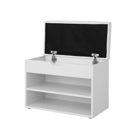 Rootz Shoe Bench - Padded Shoe Bench - 2 Compartments - Entryway Shoe Bench - Shoe Storage Bench - Shoe Rack With Cushion - Hallway - Entryway - Imitation Linen - Foam - Chipboard - Matt White - 60 x 30 x 44 cm (W x D x H)