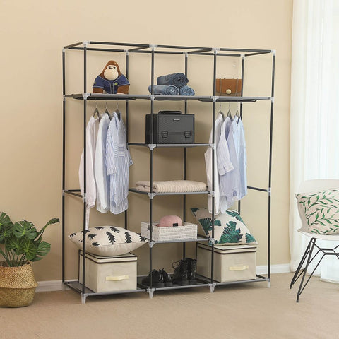Rootz Fabric Wardrobe - Fabric Cabinet With Clothes Rail - Wardrobe Organizer - Portable Clothes Storage - Fabric Wardrobe Cabinet - Fleece Fabric - Gray - 150 x 175 x 45 cm (W x H x D)