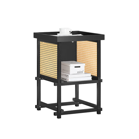 Rootz Tenon Connection Side Table - Coffee Table - Yellow Grid Panels - Black Wood - Easy Assembly - 40cm x 60cm x 40cm