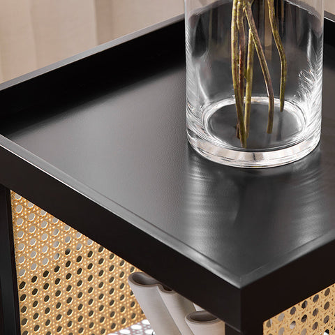 Rootz Tenon Connection Side Table - Coffee Table - Yellow Grid Panels - Black Wood - Easy Assembly - 40cm x 60cm x 40cm