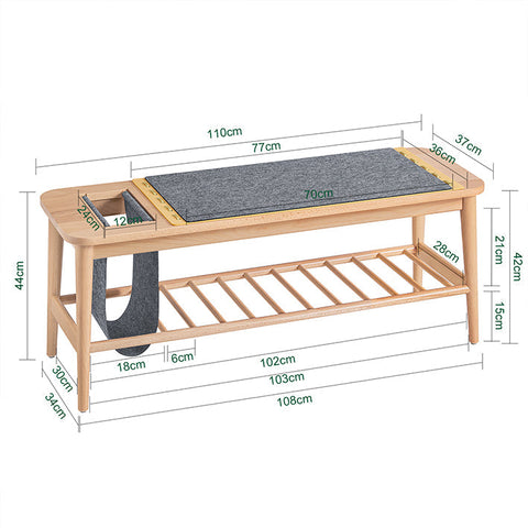 Rootz Shoe Bench with Storage - Entryway Bench - Shoe Rack - Tenon Joint Craftsmanship - Easy Assembly - Eco-Friendly Materials - 110cm x 44cm x 37cm