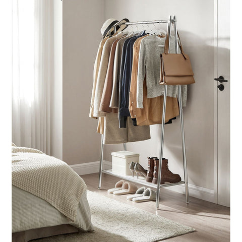 Rootz Steel Clothes Rack - Garment Stand - Wardrobe Organizer - Silver Finish - 33.5cm x 92.5cm x 153cm