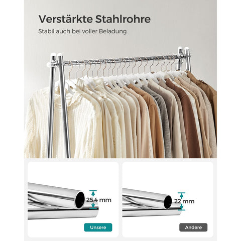 Rootz Steel Clothes Rack - Garment Stand - Wardrobe Organizer - Silver Finish - 33.5cm x 92.5cm x 153cm