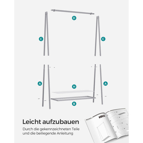 Rootz Steel Clothes Rack - Garment Stand - Wardrobe Organizer - Silver Finish - 33.5cm x 92.5cm x 153cm