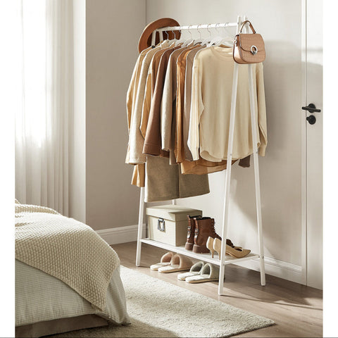 Rootz Steel Clothes Rack - Garment Stand - Wardrobe Organizer - White Shelf - Heavy Duty - 33.5cm x 92.5cm x 153cm
