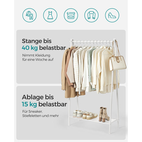 Rootz Steel Clothes Rack - Garment Stand - Wardrobe Organizer - White Shelf - Heavy Duty - 33.5cm x 92.5cm x 153cm