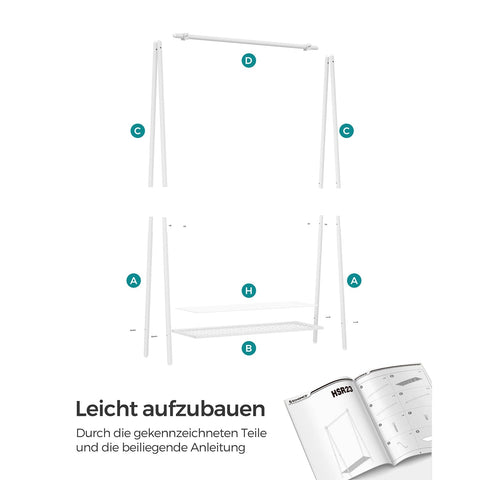 Rootz Steel Clothes Rack - Garment Stand - Wardrobe Organizer - White Shelf - Heavy Duty - 33.5cm x 92.5cm x 153cm