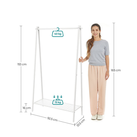 Rootz Steel Clothes Rack - Garment Stand - Wardrobe Organizer - White Shelf - Heavy Duty - 33.5cm x 92.5cm x 153cm