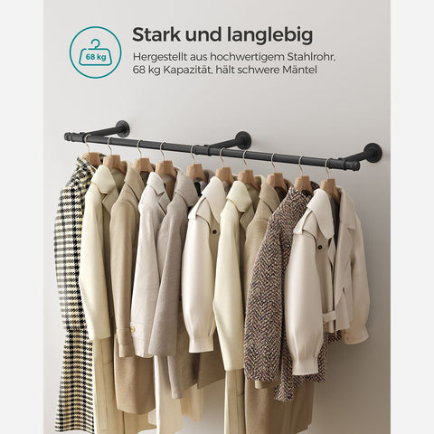 Rootz Wall Mounted Clothes Rack - Wardrobe Organizer - Garment Hanger - Steel Construction - Easy Assembly - Space Saving Design - 30.4cm x 170cm x 7cm