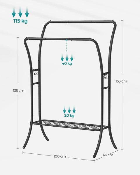 Rootz Clothes Rack - Garment Rack - Steel Wardrobe - Heavy Duty - Space Saving - Easy Assembly - 46cm x 100cm x 155cm