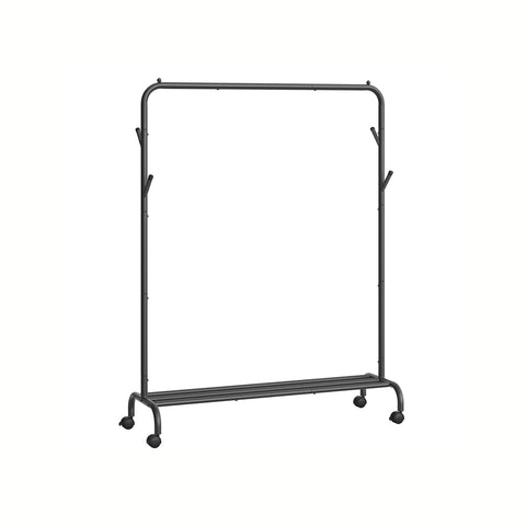 Rootz Clothes Rack with Wheels - Garment Organizer - Mobile Wardrobe - Sturdy Steel - 41cm x 103.5cm x 155cm - Black