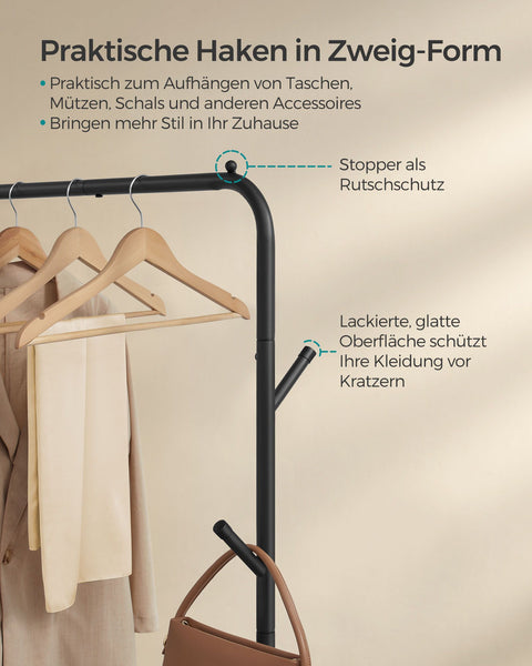 Rootz Clothes Rack with Wheels - Garment Organizer - Mobile Wardrobe - Sturdy Steel - 41cm x 103.5cm x 155cm - Black