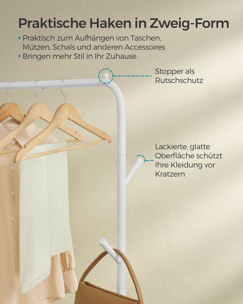 Rootz Mobile Clothes Rack - Rolling Garment Stand - Portable Wardrobe - Alloy Steel - 103.5cm x 41cm x 155cm - White