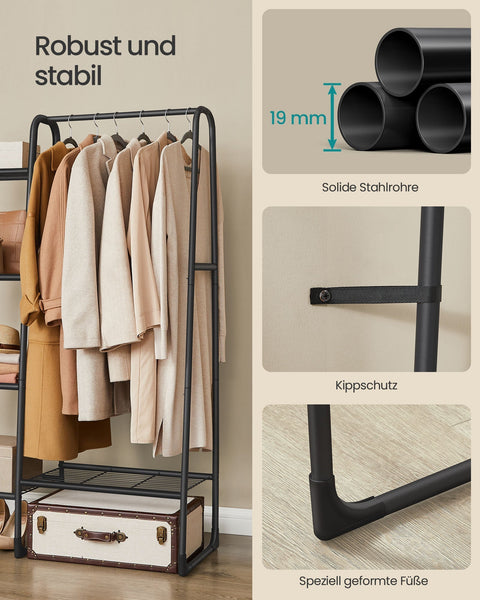Rootz Clothes Rack - Garment Shelf - Steel Frame - Ink Black - 40cm x 101.7cm x 153.3cm - 5 Tier Wardrobe Stand - 6kg - Max Load 70kg