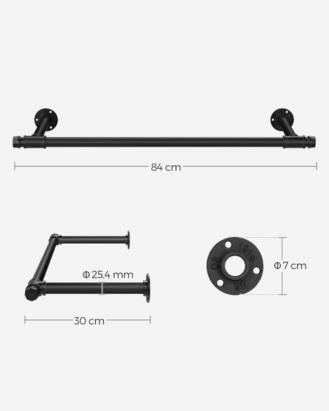Rootz 2 Pack Black Steel Clothes Rail - Garment Rack - Clothing Organizer - Heavy Duty - 30cm x 84cm x 7cm