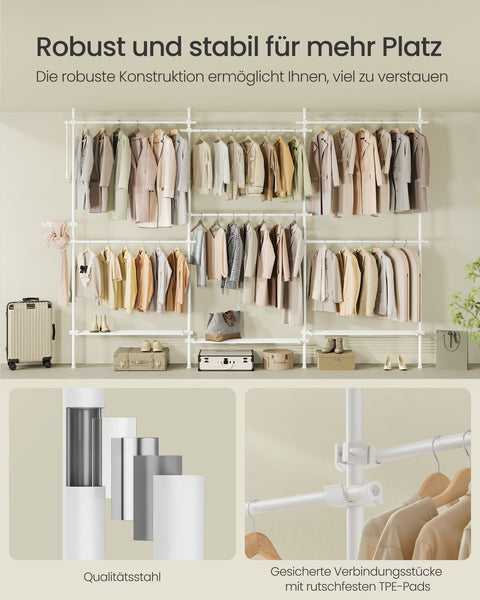 Rootz Ceiling High Clothes Rack - Garment Stand - Wardrobe Organizer - Steel & Plastic - 33.5 x (240-353) x (208-310) cm - Matt White
