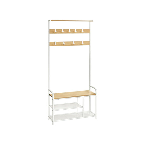 Rootz Coat Rack - Oak White - Chipboard Steel - Entryway Organizer - Storage Solution - Easy Assembly - 30cm x 85cm x 180.5cm