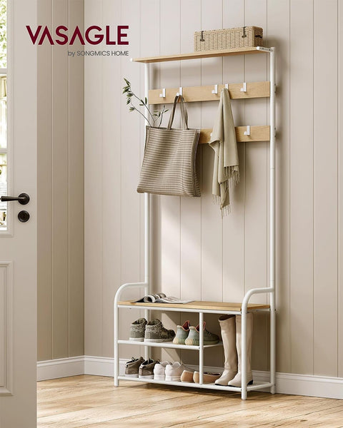 Rootz Coat Rack - Oak White - Chipboard Steel - Entryway Organizer - Storage Solution - Easy Assembly - 30cm x 85cm x 180.5cm