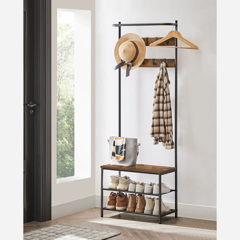 Rootz Coat Stand with Bench - Garment Rack - Hallway Organizer - Space-Saving Design - 32.2 x 64 x 180 cm