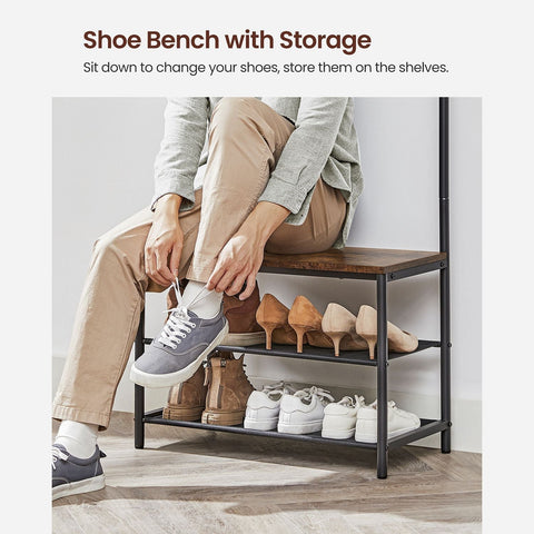 Rootz Coat Stand with Bench - Garment Rack - Hallway Organizer - Space-Saving Design - 32.2 x 64 x 180 cm