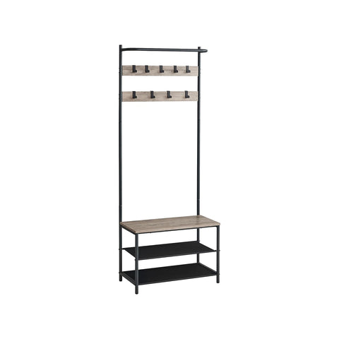 Rootz Coat Rack with Anti-Tip - Wardrobe Organizer - Freestanding Coat Stand - Chipboard Steel Polyester - Greige Black - 32.2cm x 64cm x 180cm - Heavy Duty - Easy Assembly - Space Saving