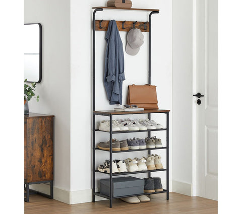 Rootz Coat Stand with 5 Shelves - Garment Rack - Clothes Organizer - Space-Saving Design - 31.5cm x 68cm x 183.5cm