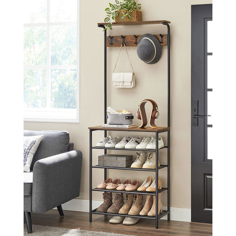 Rootz Coat Stand with 5 Shelves - Garment Rack - Clothes Organizer - Space-Saving Design - 31.5cm x 68cm x 183.5cm