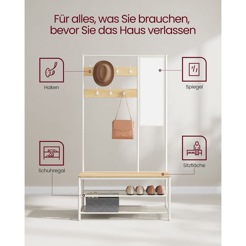 Rootz Oak White Wardrobe - Closet Organizer - Storage Cabinet - Chipboard and Steel - 35cm x 98cm x 180cm - Heavy-Duty - Easy Assembly - Spacious Storage
