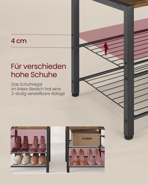 Rootz Coat Rack with Shoe Bench - Hallway Organizer - Entryway Storage - Maximizes Space - 40cm x 120cm x 190cm