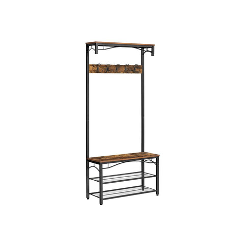 Rootz Wardrobe - Industrial Style - Shoe Rack - Stable - Coat Hooks - Safe - Solid Construction - Rustic Look - Elegant Coat Stand - Powder-coated Metal Tubes - Black-dark Brown - 80 x 178.5 x 30 cm