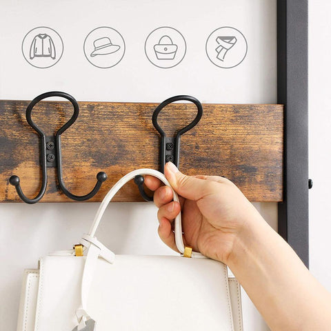 Rootz Wardrobe - Industrial Style - Shoe Rack - Stable - Coat Hooks - Safe - Solid Construction - Rustic Look - Elegant Coat Stand - Powder-coated Metal Tubes - Black-dark Brown - 80 x 178.5 x 30 cm