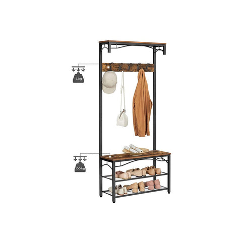 Rootz Wardrobe - Industrial Style - Shoe Rack - Stable - Coat Hooks - Safe - Solid Construction - Rustic Look - Elegant Coat Stand - Powder-coated Metal Tubes - Black-dark Brown - 80 x 178.5 x 30 cm