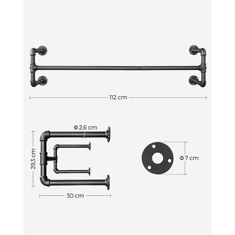 Rootz 2 Piece Set Clothes Rails - Hanging Rods - Wall-Mounted Racks - Ideal for Maximizing Space - 110cm x 30cm x 29.3cm