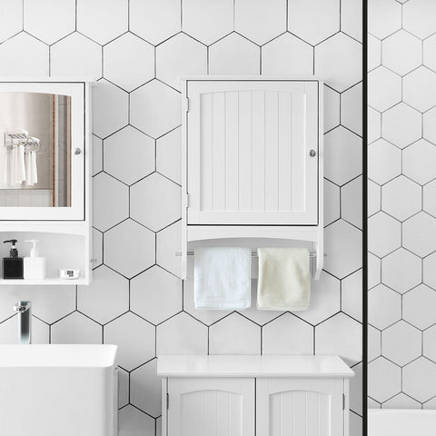 Rootz White Swivel Door Hanging Cabinet - Country House Style Storage - Adjustable Shelf - Chrome-Plated Handle - MDF Boards - 48cm x 65cm x 16cm